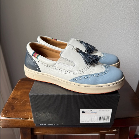 Royal Albartross Shoes - Royal Albatross Women's Grace Golf Slip On Blue and White Shoes